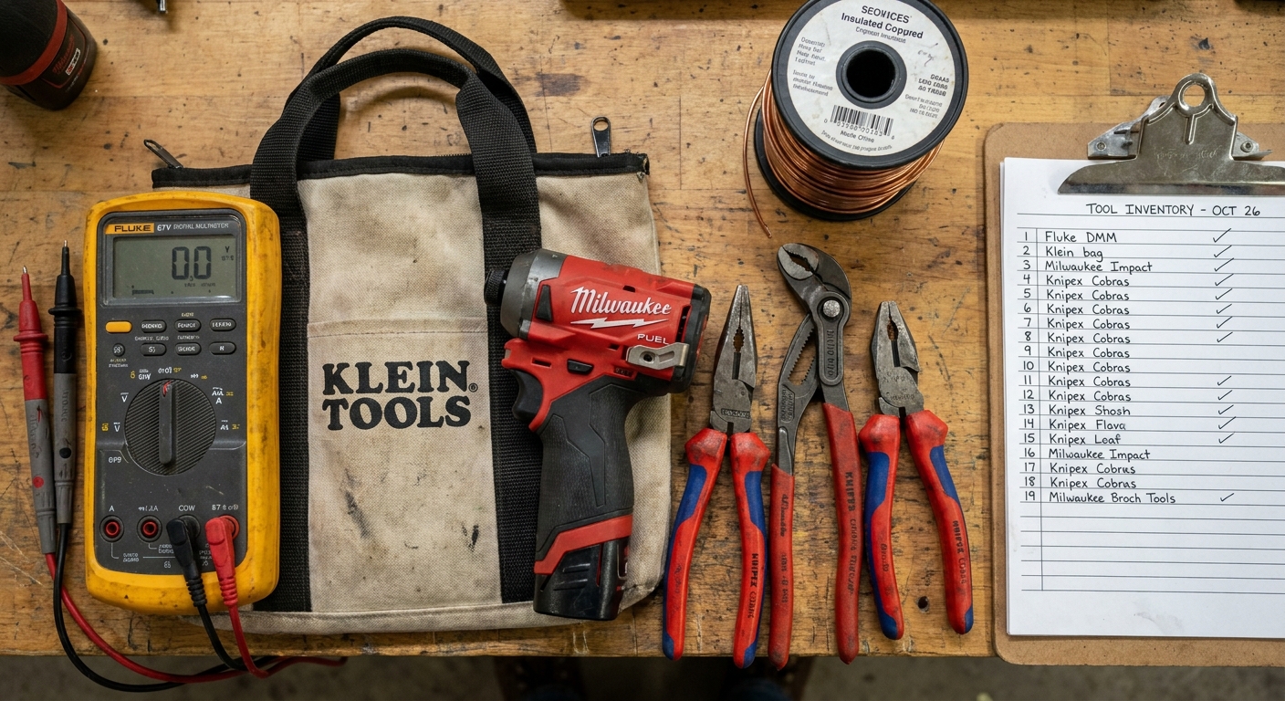Organized tools and equipment used by mobile marine detailers