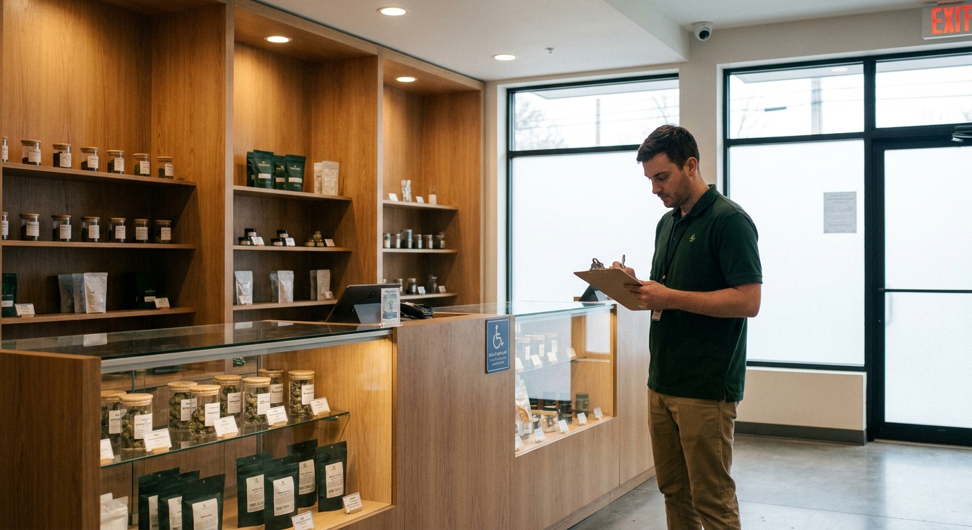 Connecticut cannabis dispensary retail interior with compliant product displays