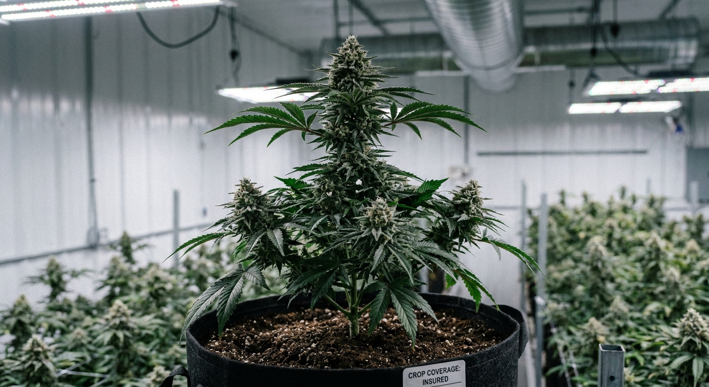 A mature cannabis plant in late flowering at a Connecticut commercial cultivation facility