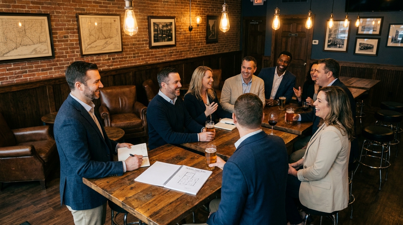 Connecticut real estate investors networking at the monthly Candor Investor Meetups at Square Peg in Glastonbury