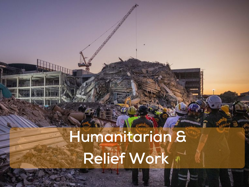 Volunteers helping with humanitarian aid supplies