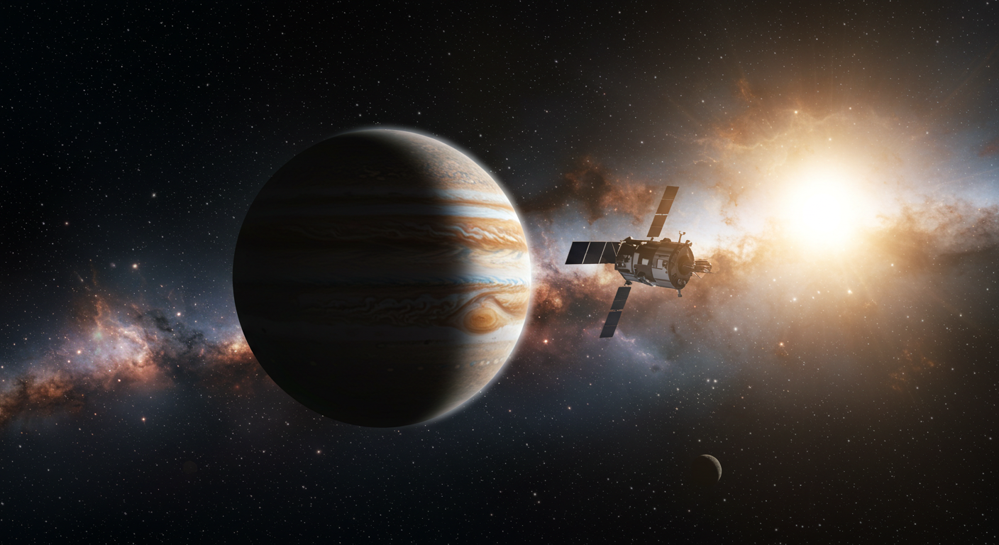 Jupiter planet fading in darkness