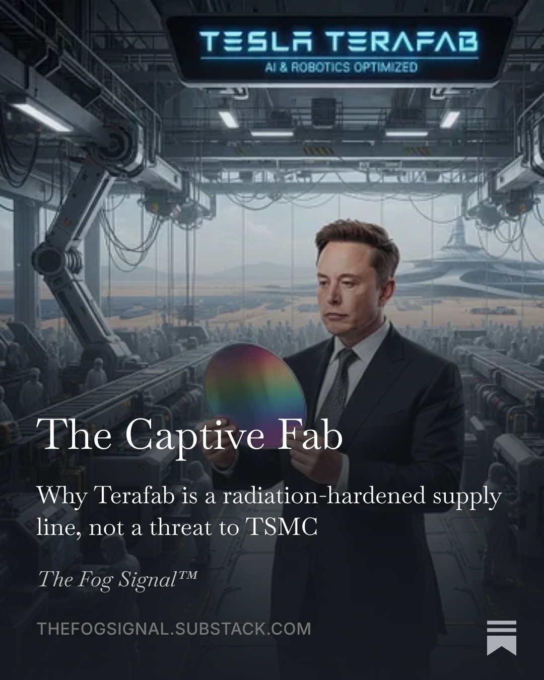 Abstract semiconductor fab and chip manufacturing imagery for The Captive Fab article.