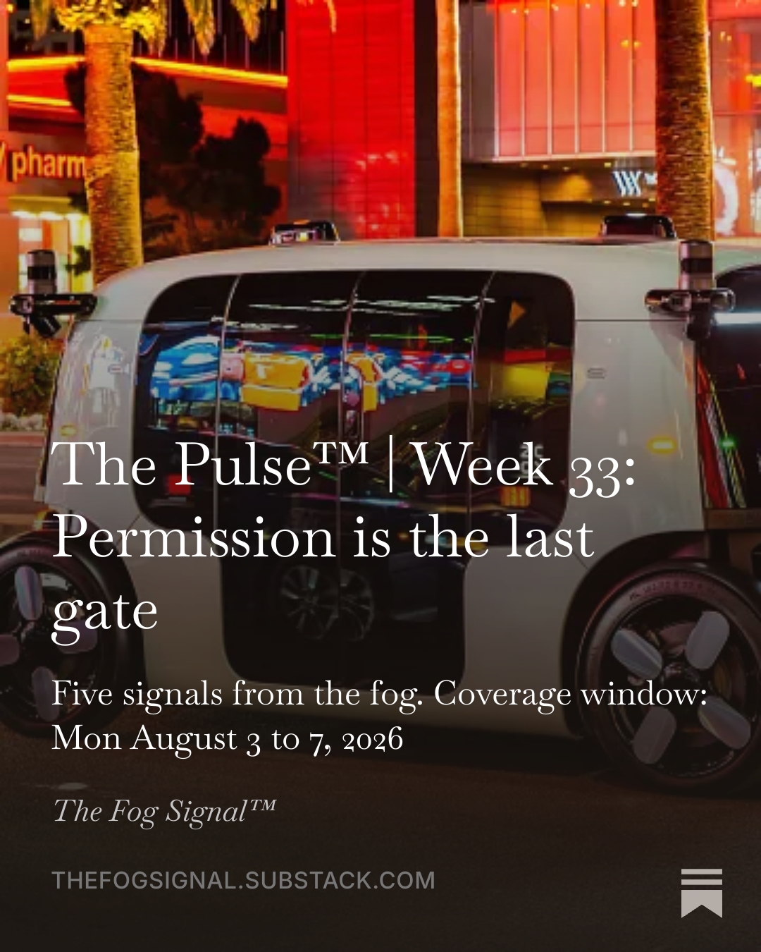 The Pulse Week 33 visualization for Permission is the last gate, covering industrial IoT, telecommunications, edge computing, autonomous systems, and artificial intelligence.