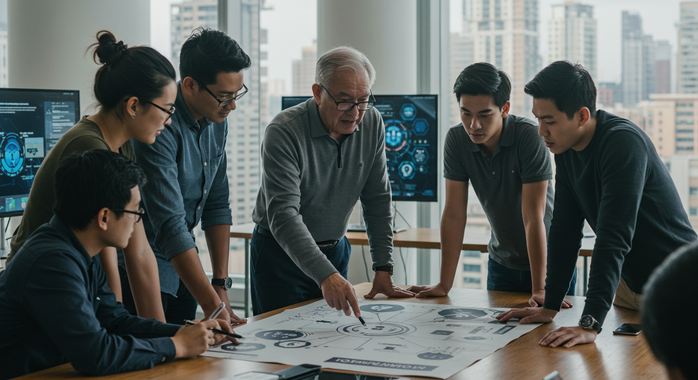 Team discussion around IoT technology solutions