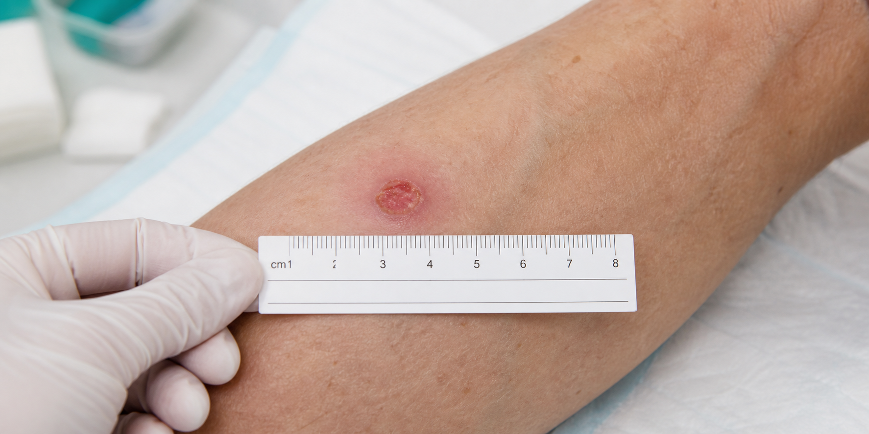 Small superficial wound measured with a clinical ruler